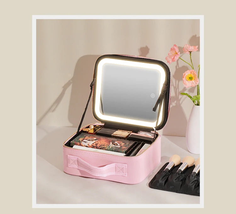 Makeup Travel Train Case with LED Mirror