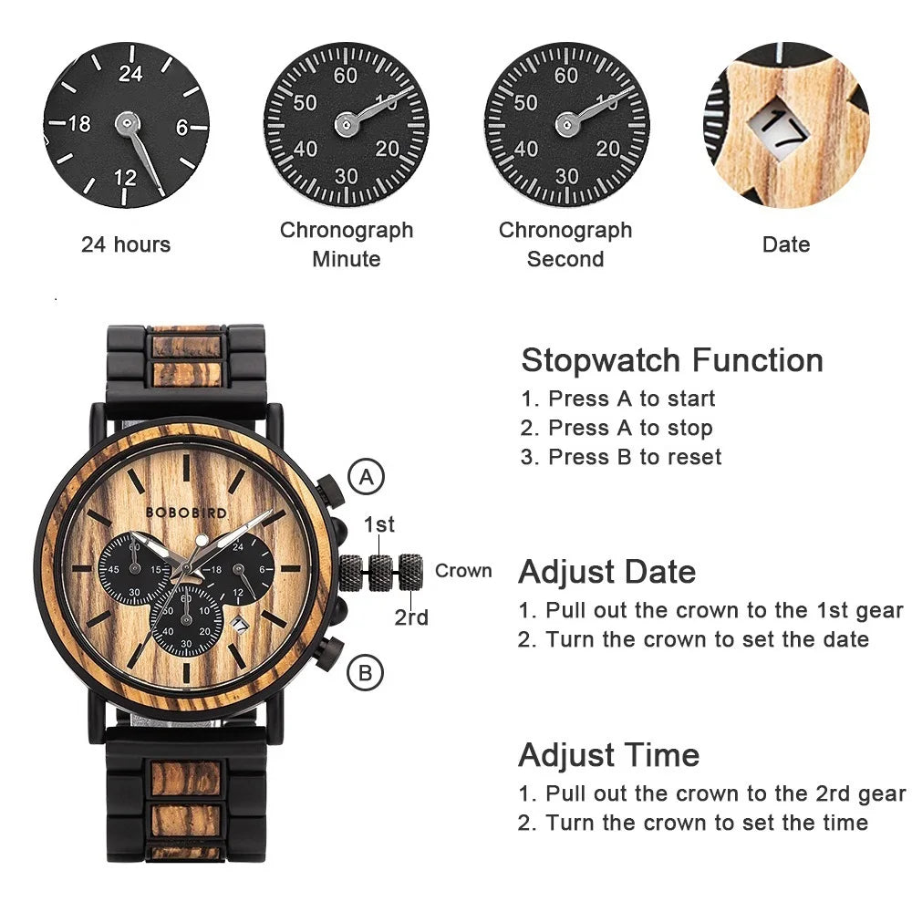 Men’s Wooden Chronograph Watch