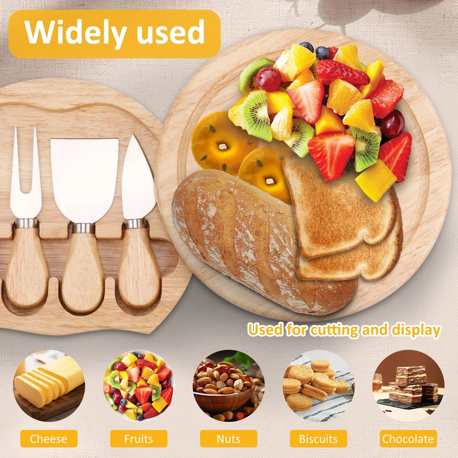 Round Wood Cheese Board Set