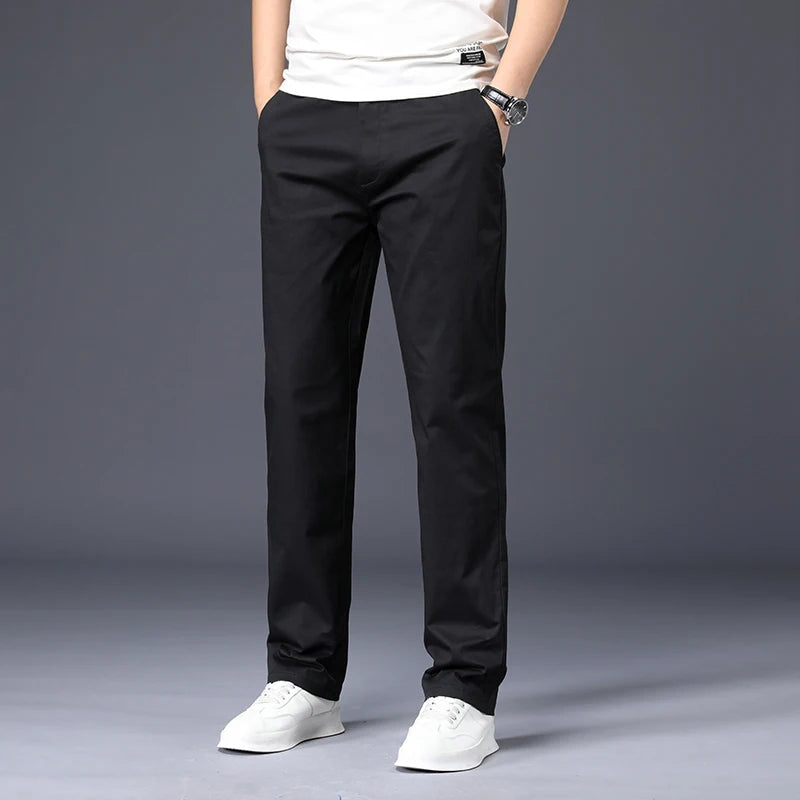 Stretch Cotton Straight Trousers