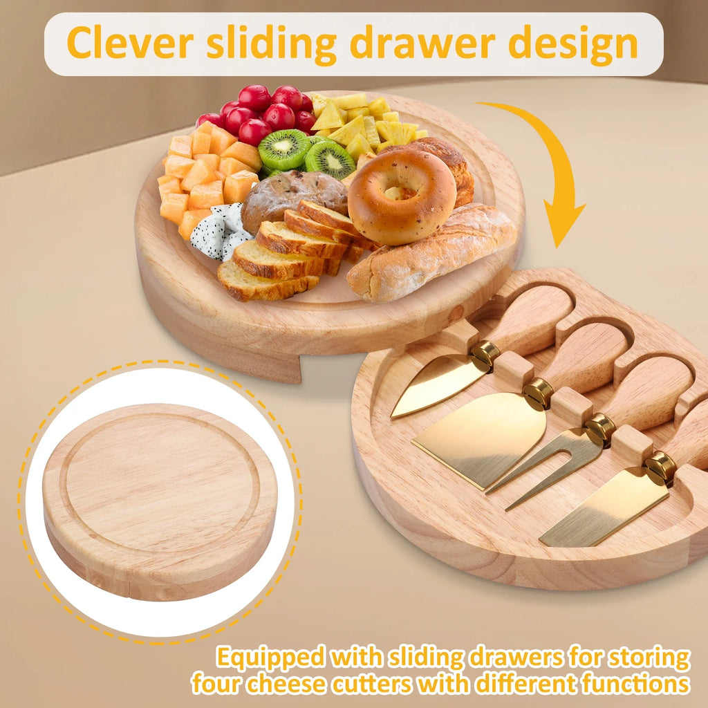 Round Wood Cheese Board Set