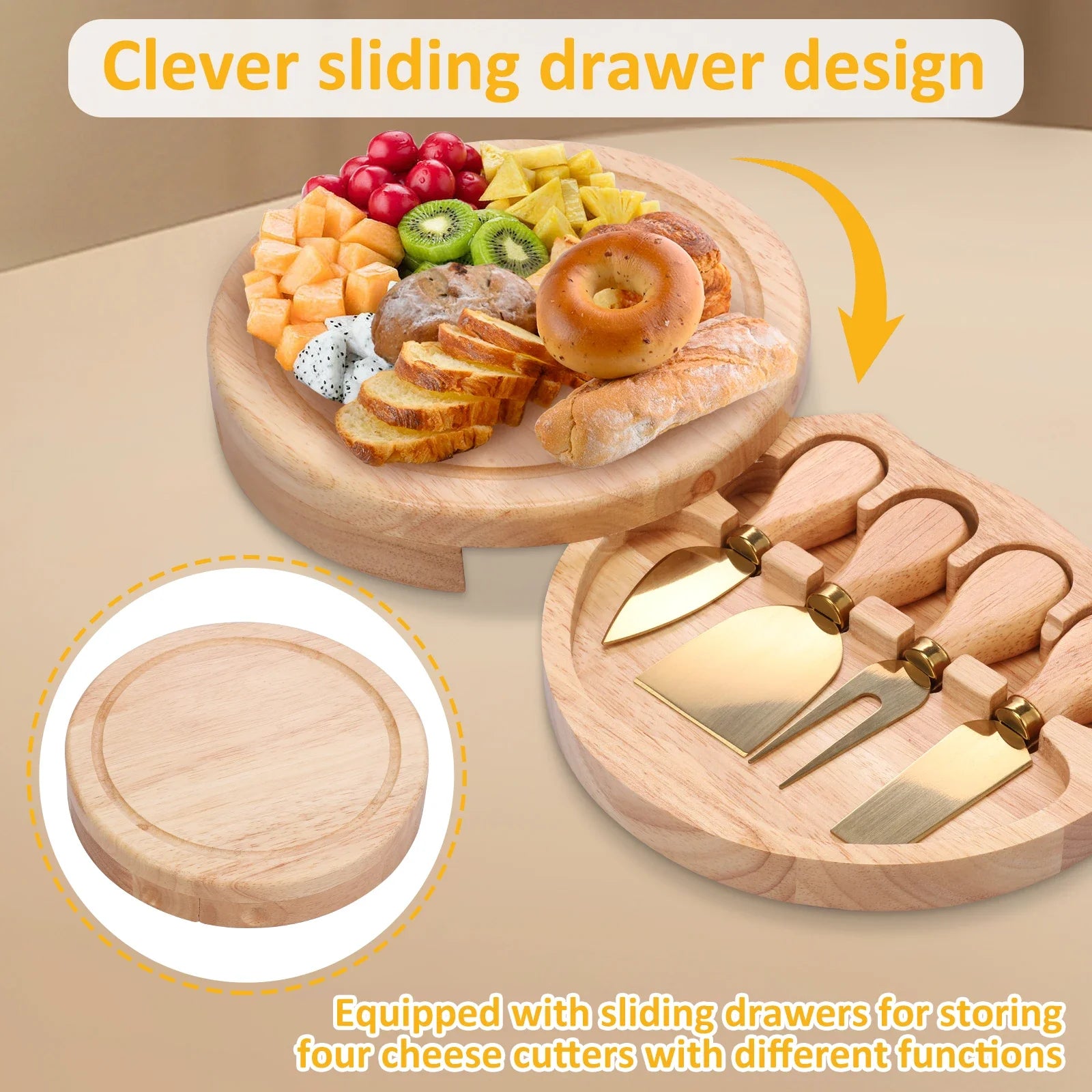 Round Wood Cheese Board Set