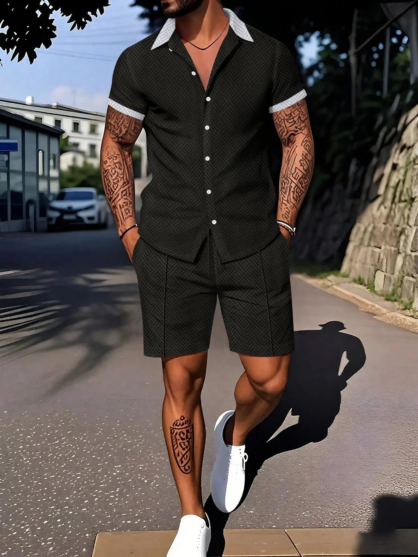3D Printed Polo Shirt & Shorts Set – Smart Casual Co-ord