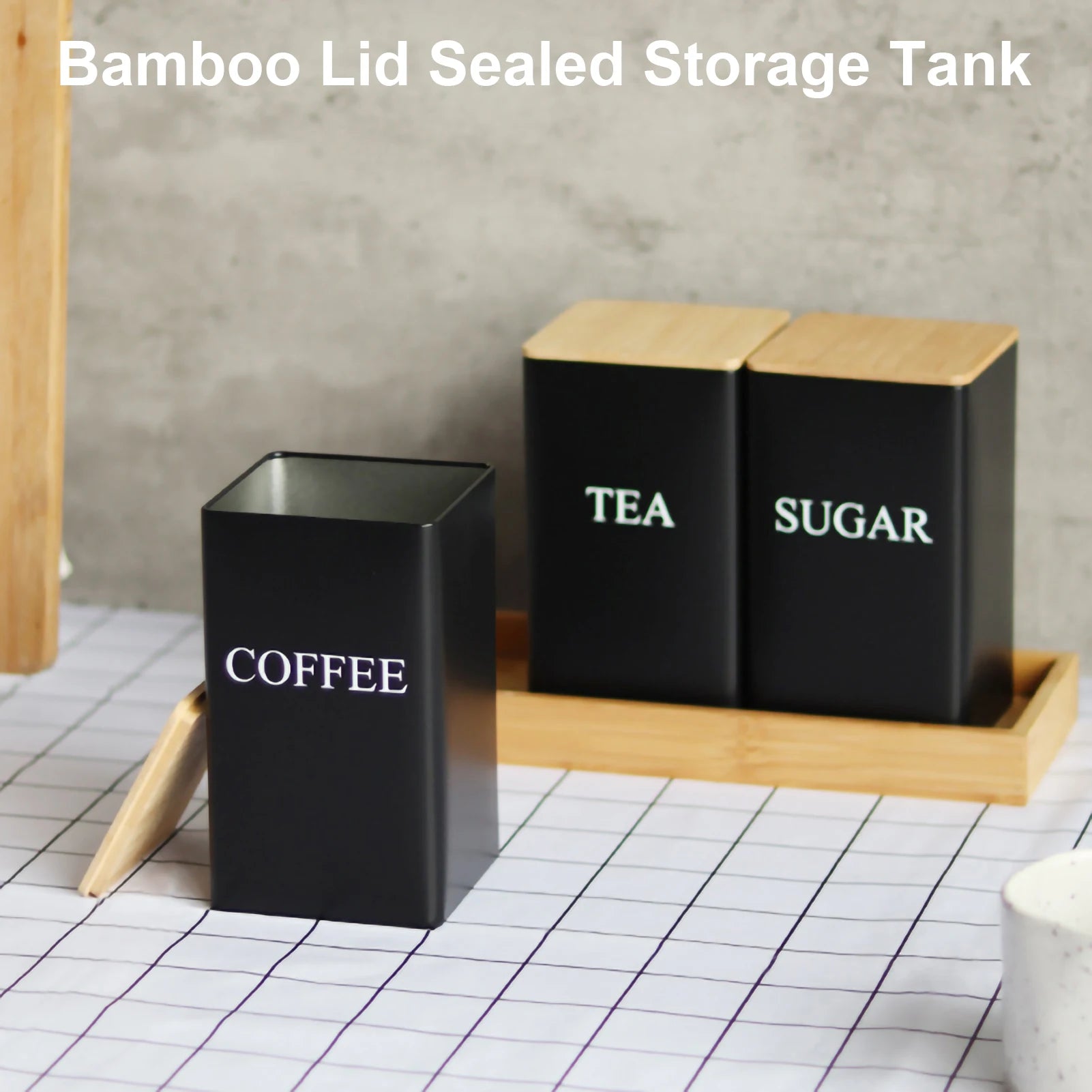 Metal Tea Coffee Sugar Storage Jars with Bamboo Lids