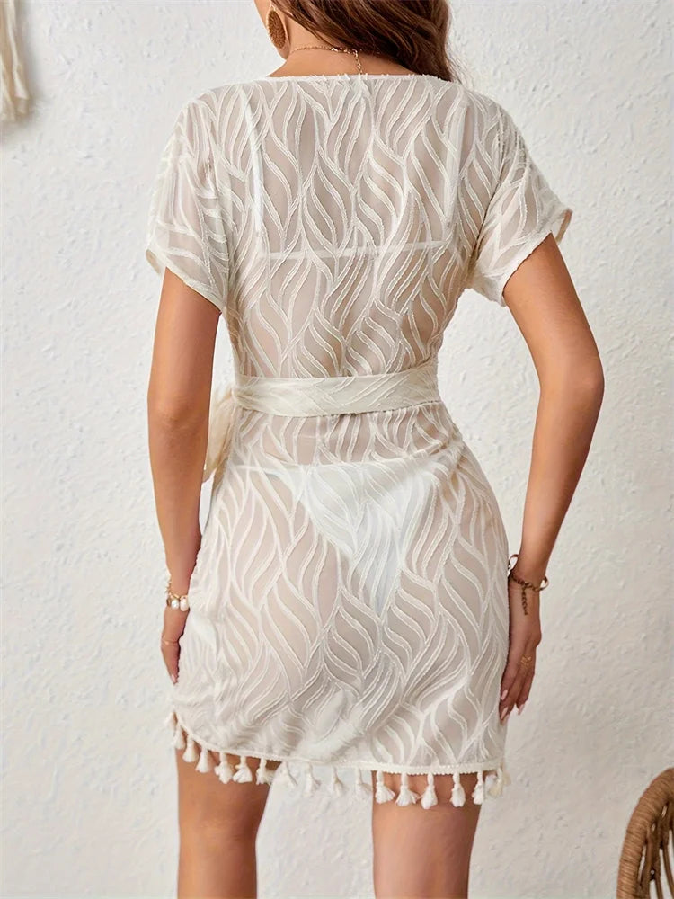 Nadia White Lace Long Cover-Up Dress