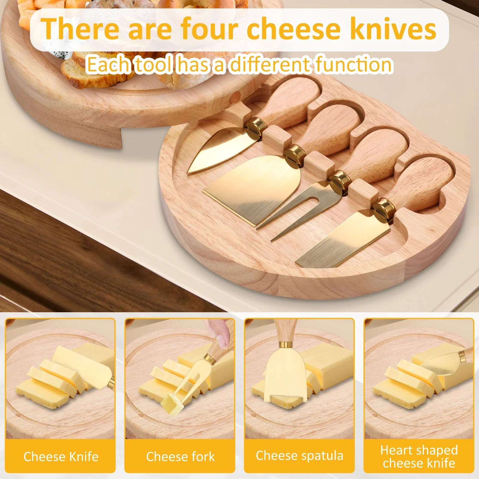 Round Wood Cheese Board Set