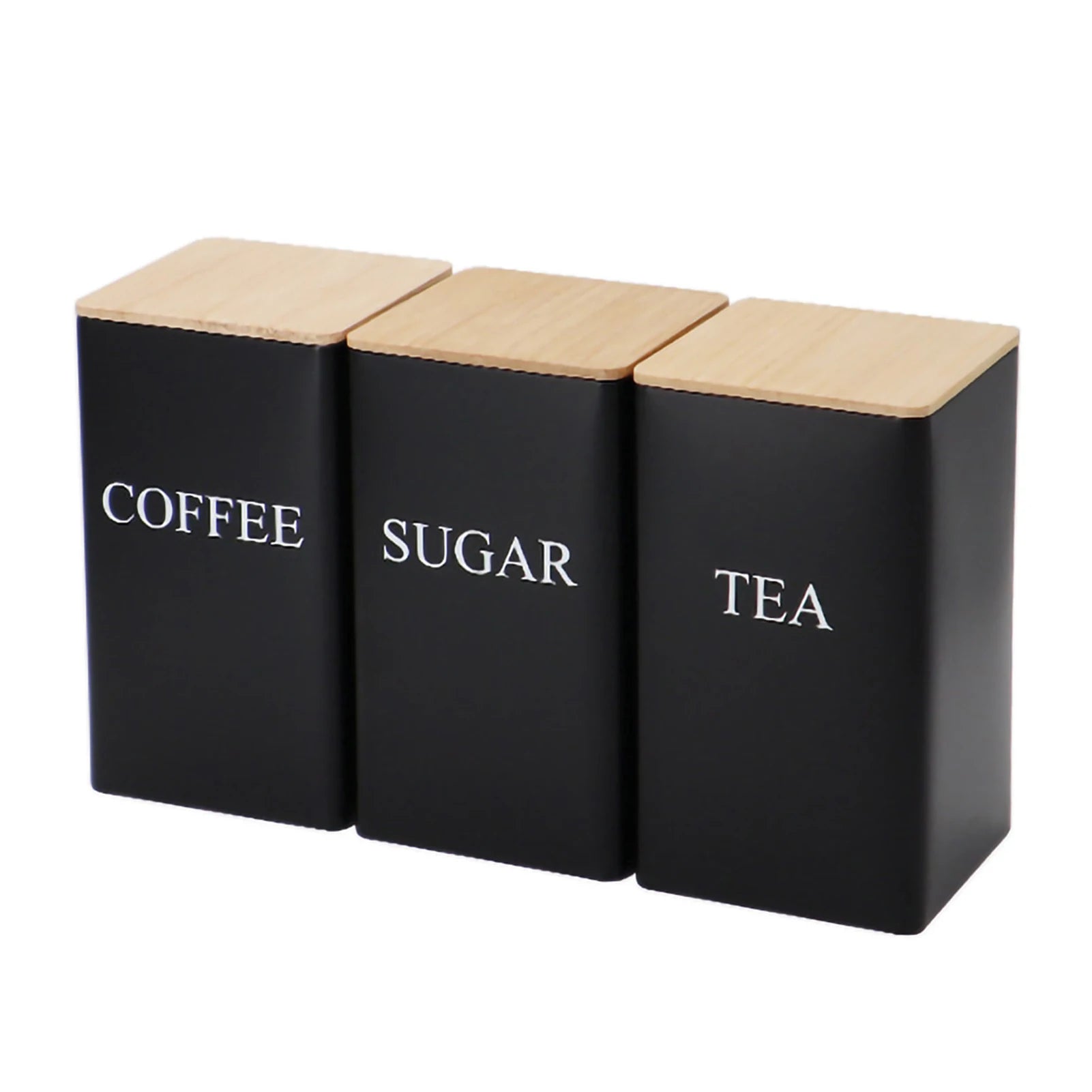 Metal Tea Coffee Sugar Storage Jars with Bamboo Lids