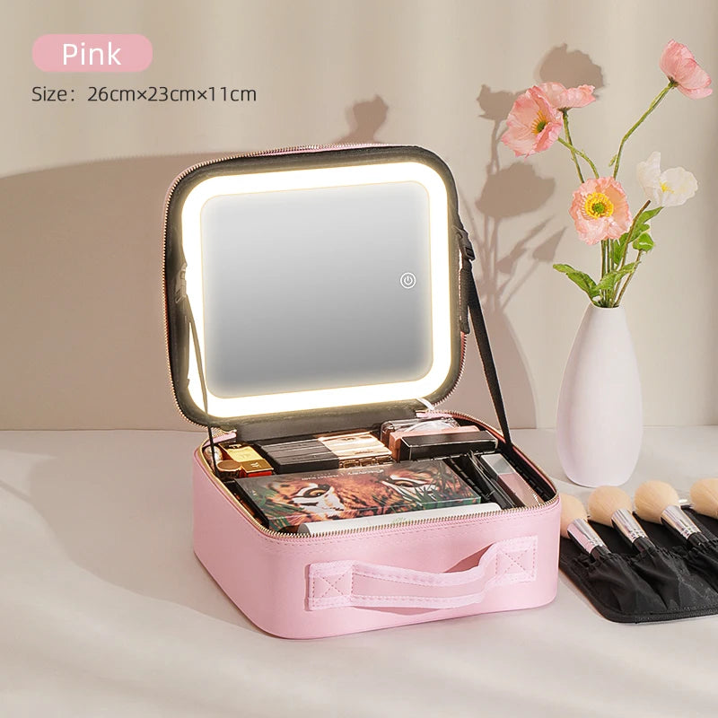 Makeup Travel Train Case with LED Mirror