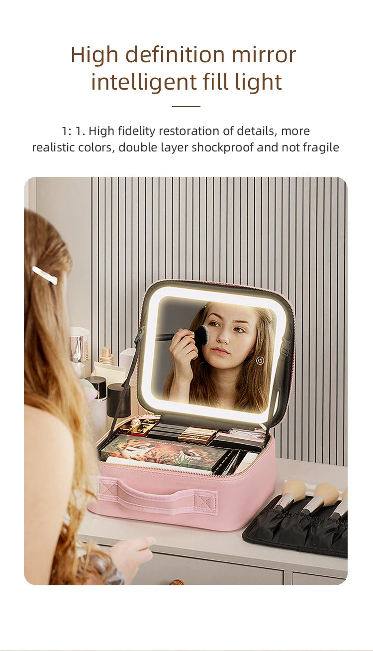 Makeup Travel Train Case with LED Mirror