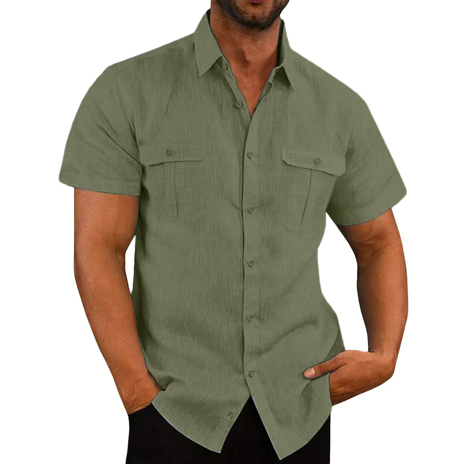 Men’s Cotton Linen Short Sleeve Shirt
