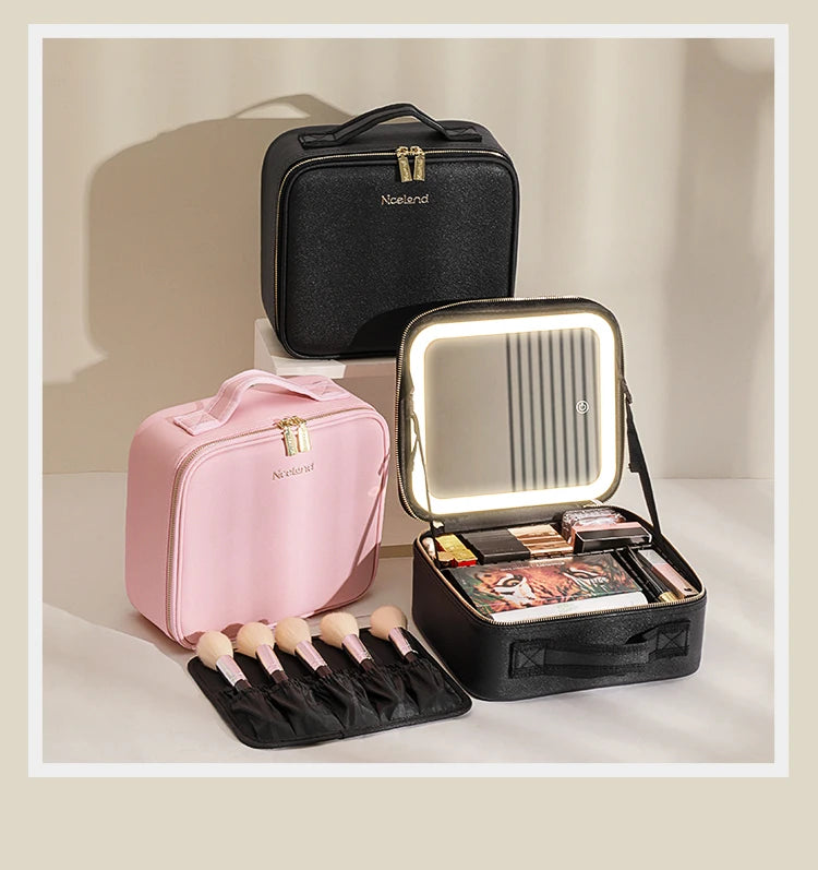 Makeup Travel Train Case with LED Mirror