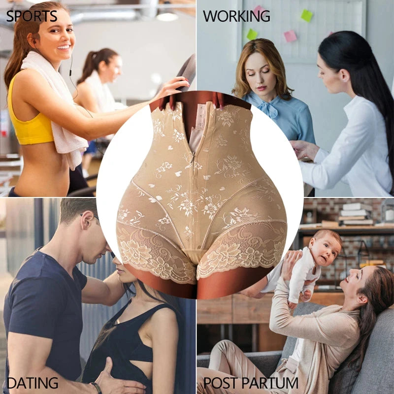 High‑Waist Zipper Trainer Shaper Shorts