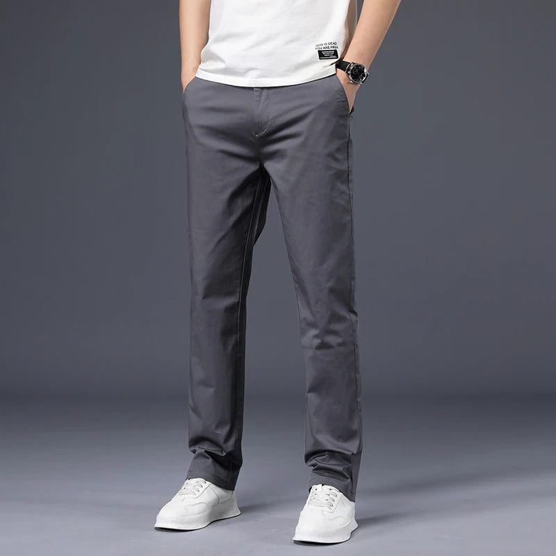 Stretch Cotton Straight Trousers