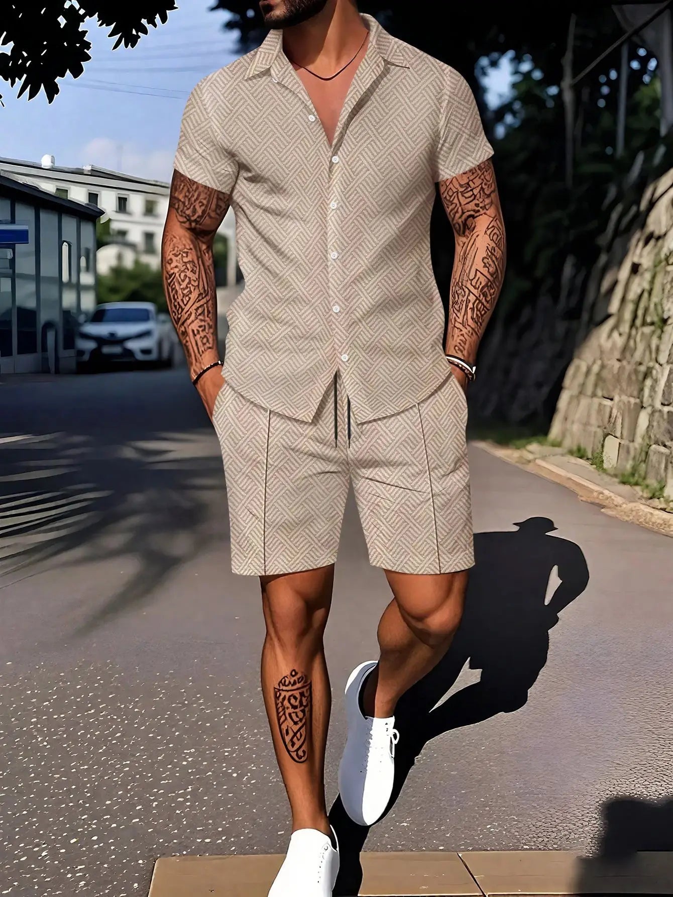 3D Printed Polo Shirt & Shorts Set – Smart Casual Co-ord
