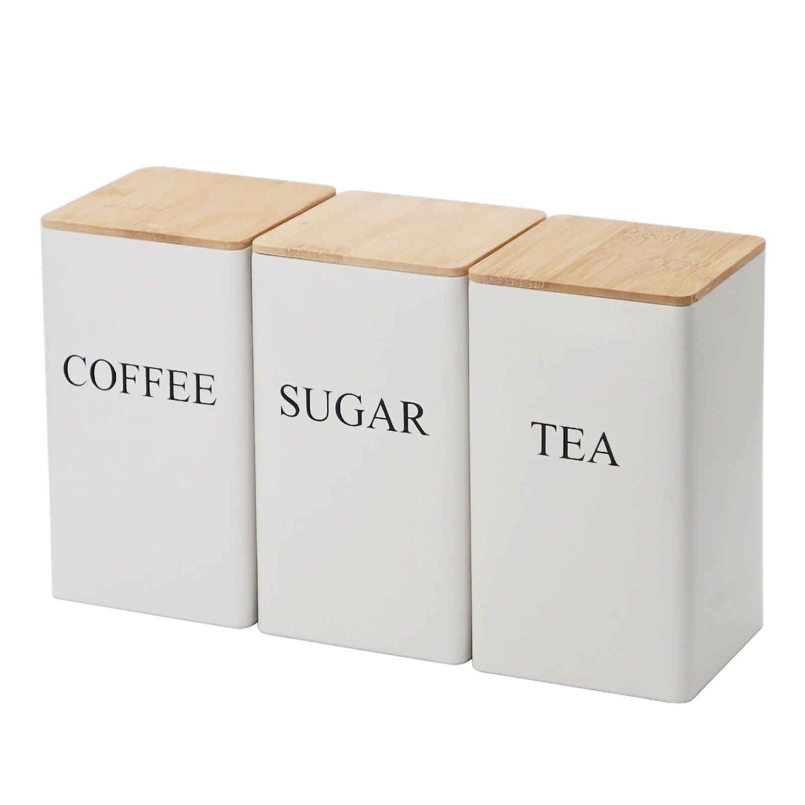 Metal Tea Coffee Sugar Storage Jars with Bamboo Lids