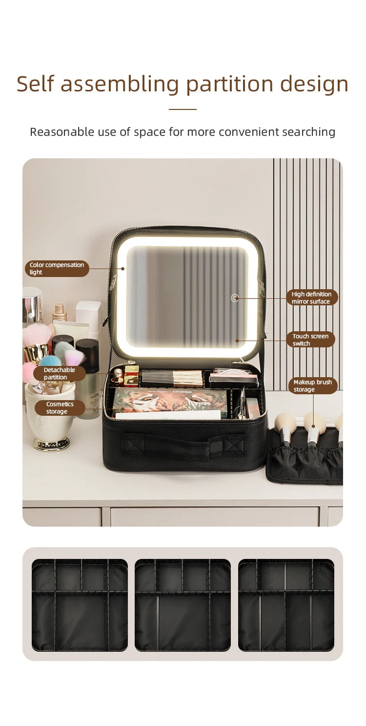 Makeup Travel Train Case with LED Mirror