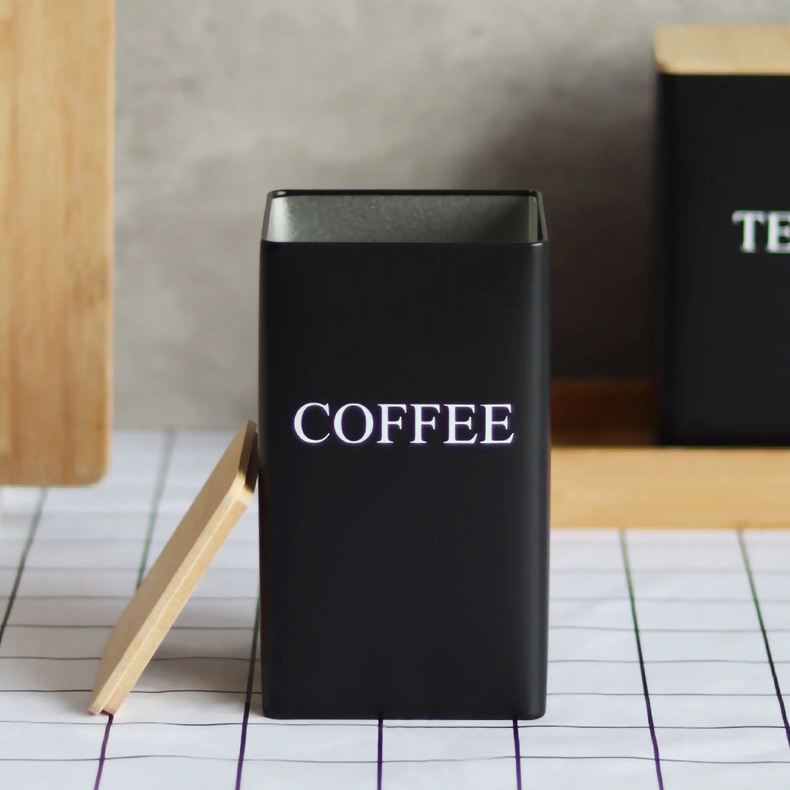 Metal Tea Coffee Sugar Storage Jars with Bamboo Lids