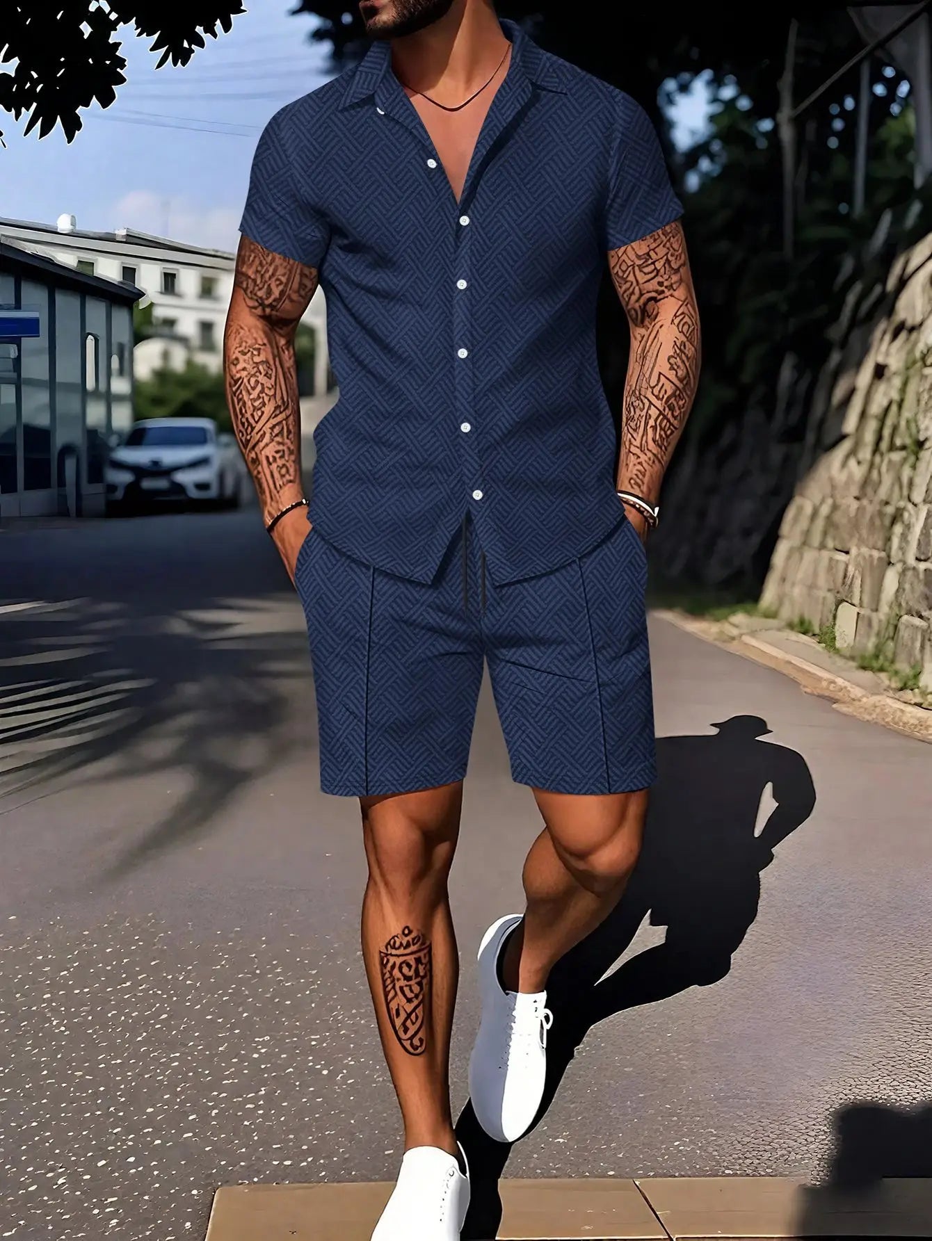 3D Printed Polo Shirt & Shorts Set – Smart Casual Co-ord