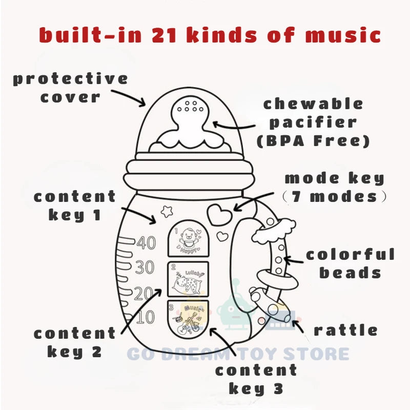 Musical Baby Bottle Teether Rattle Toy
