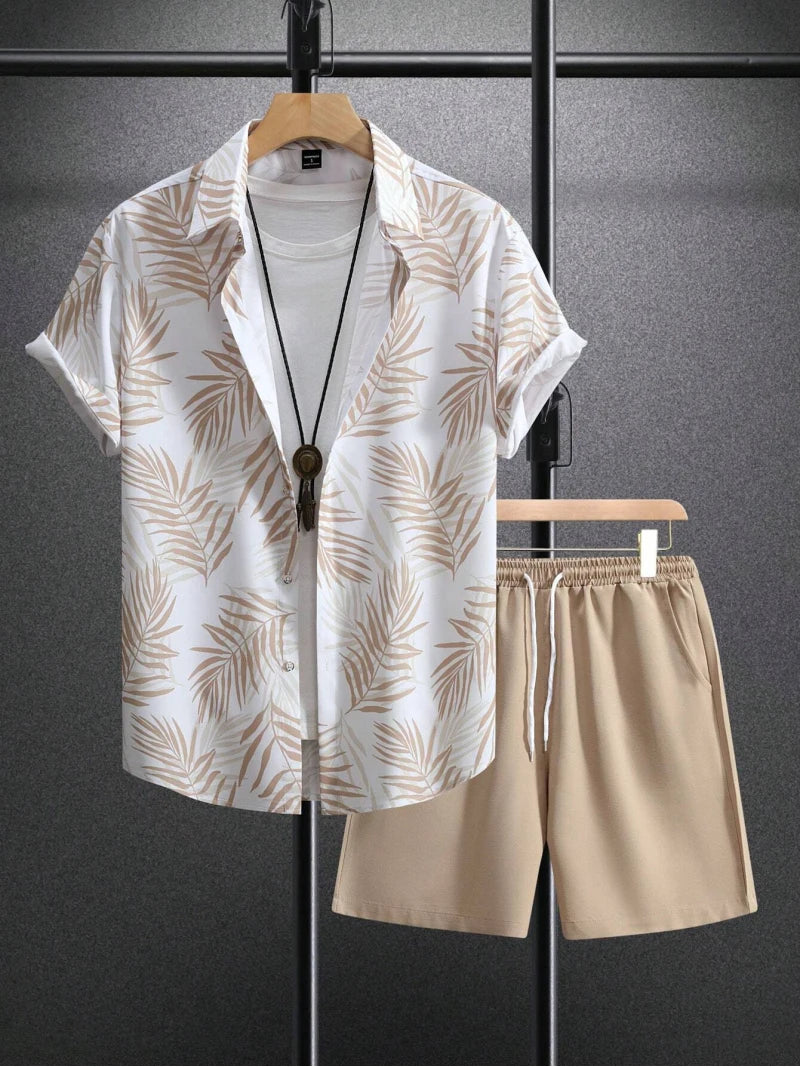 Two-Piece Set – Printed Shirt & Drawstring Shorts