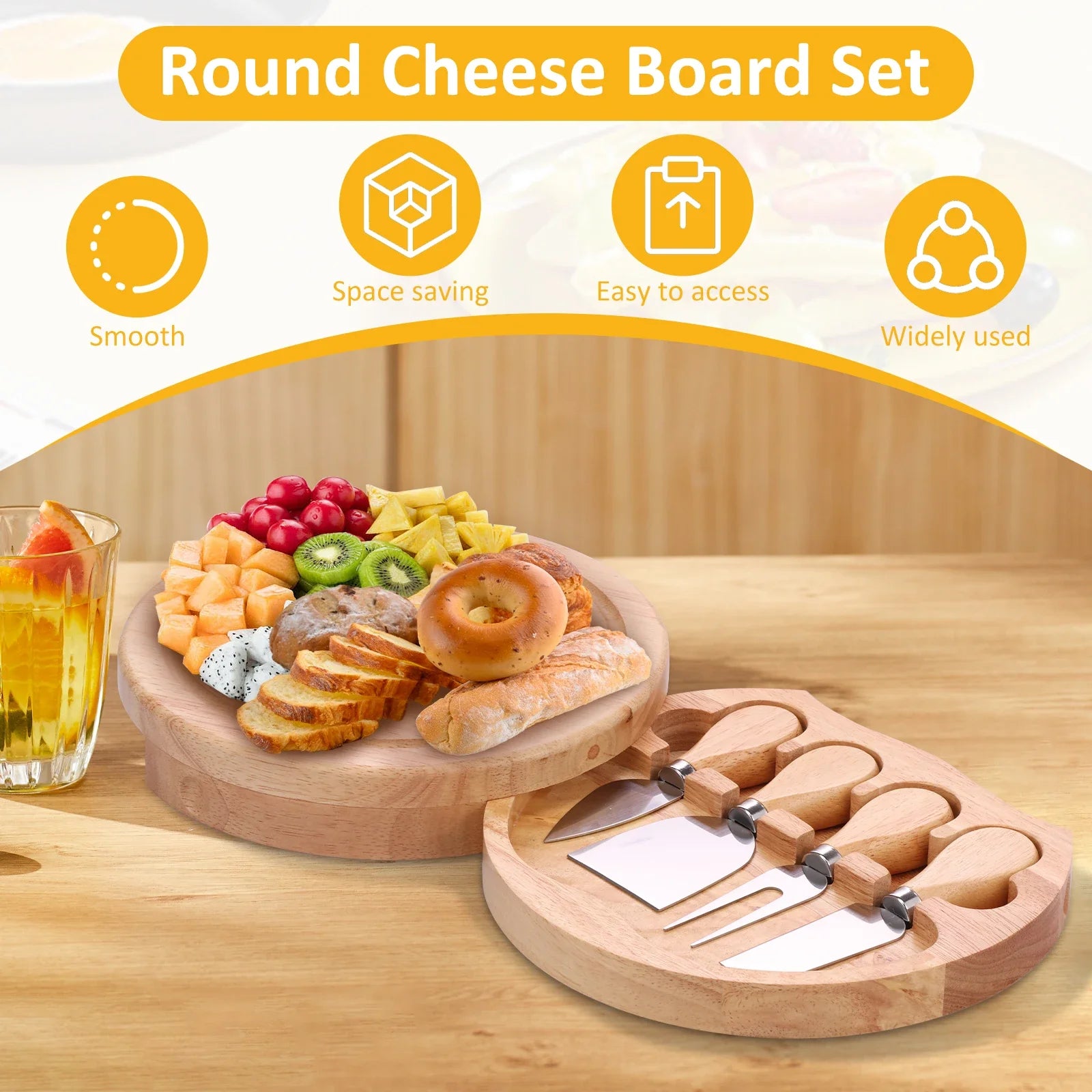 Round Wood Cheese Board Set